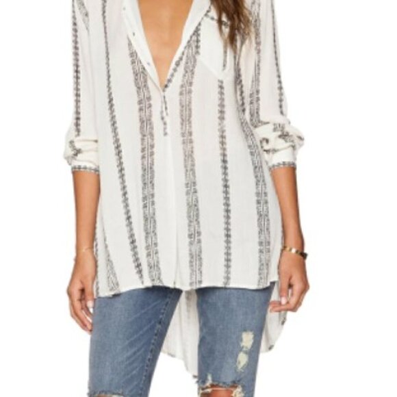 Free People Magic Pullover Button Down Collarless Flowy Blouse - Picture 2 of 9